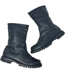 Hunter Boots Leather Lug Sole‎ Mid Calf Pull-On Black Size US 9